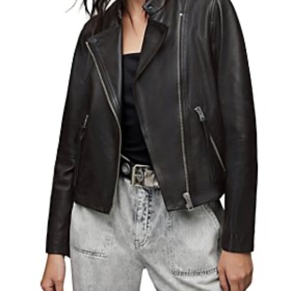Madewell Women Black Washed Leather Motorcycle Jacket Brass hardware (S) NC112 - Picture 2 of 4